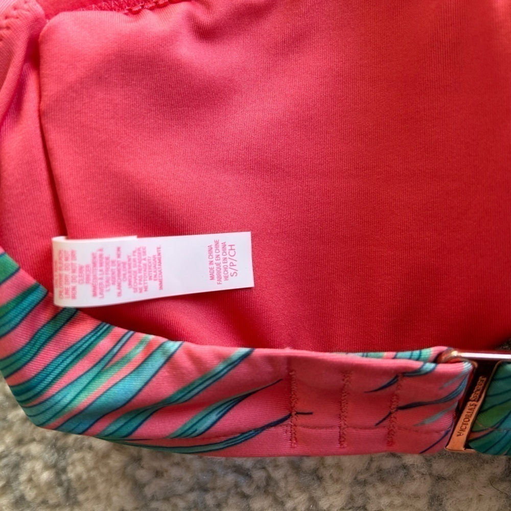 Victorias Secret 3 piece Swim Wear bikini Pink Palm Trees Small Top Large Bottom - Picture 7 of 9